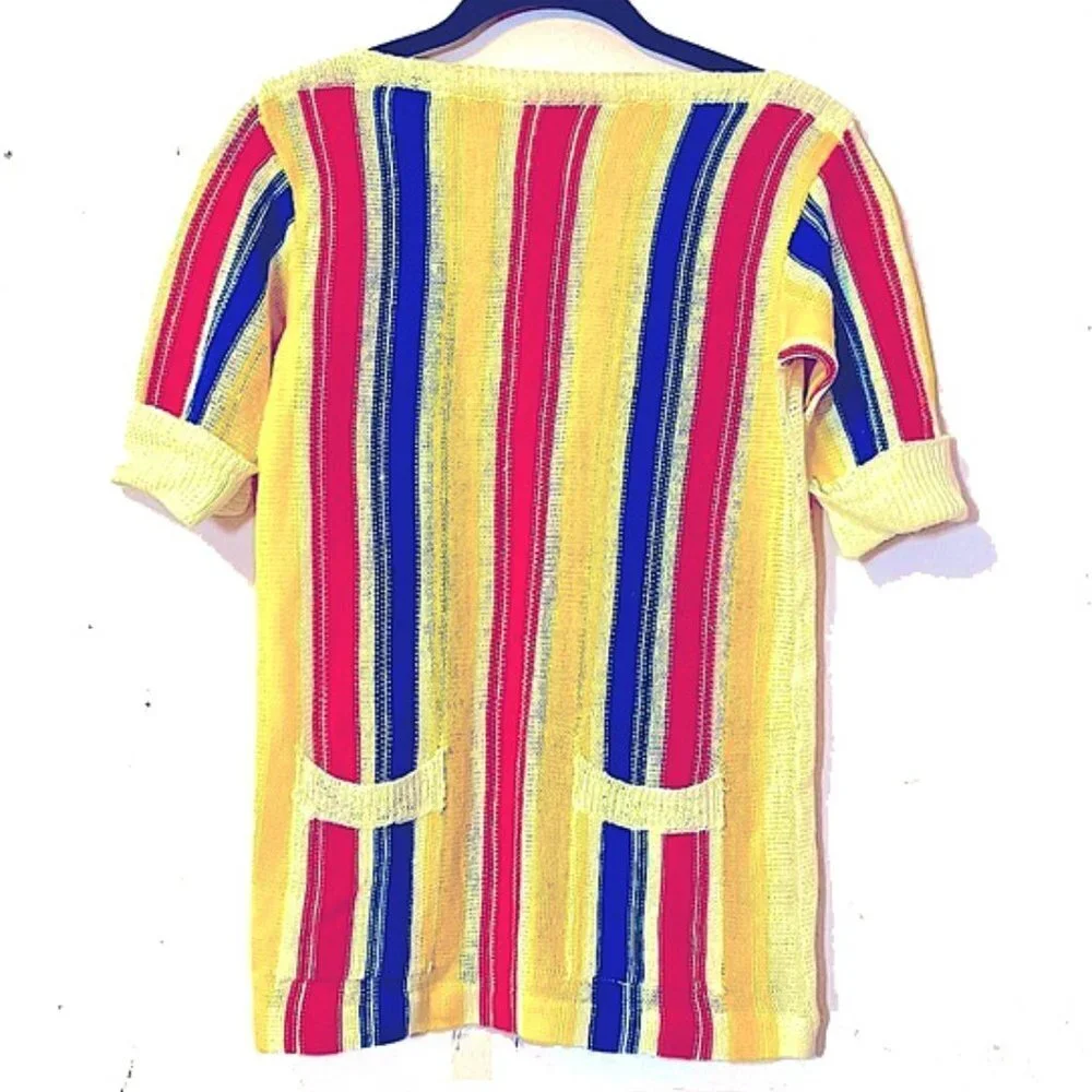 VINTAGE 60S 70S VERTICAL STRIPES SWEATER KNIT TUNIC BEACH RETRO MULTI COLOR XS-S
